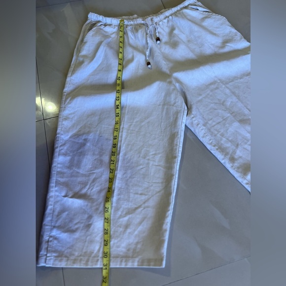 Palm Grove Women's  2X  Beige Palm Flower Printed Pull On Cropped Pants Wide Leg - Picture 15 of 16